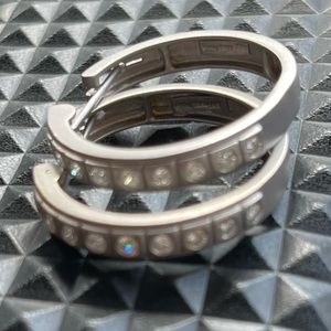 18k Diamond Hoop Earrings Matte White Gold